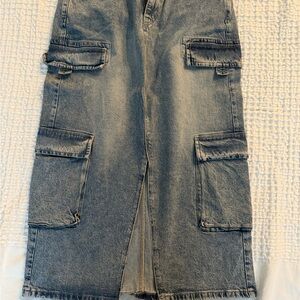 Women Blue Cargo Jean Skirt